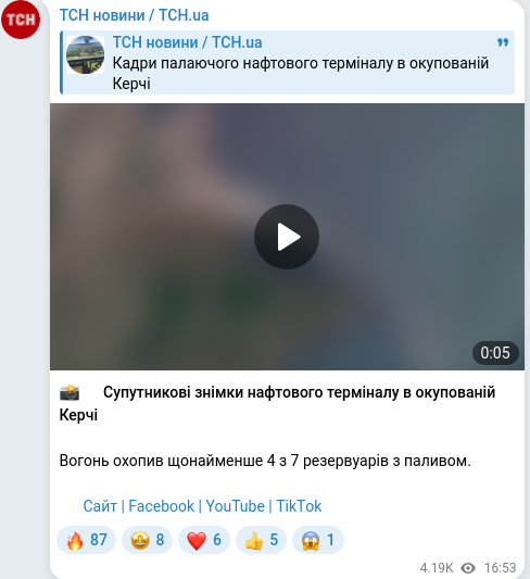 Скріншот Telegram-публікації