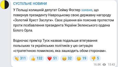 Скріншот Telegram-публікації