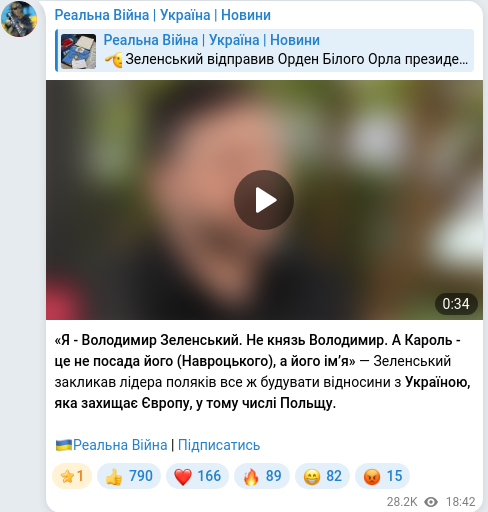 Telegram publication screenshot