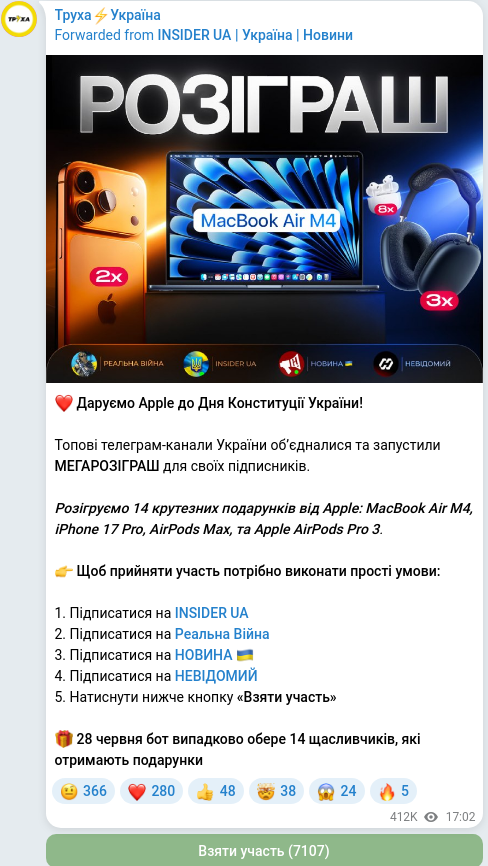 Telegram publication screenshot