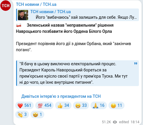 Telegram publication screenshot