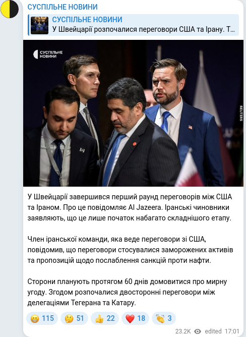 Скріншот Telegram-публікації