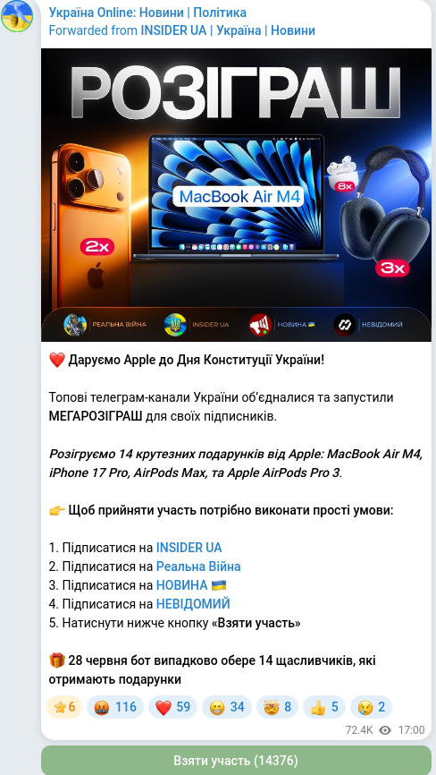Telegram publication screenshot