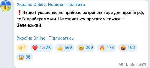 Скріншот Telegram-публікації