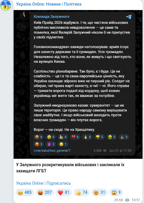 Скріншот Telegram-публікації
