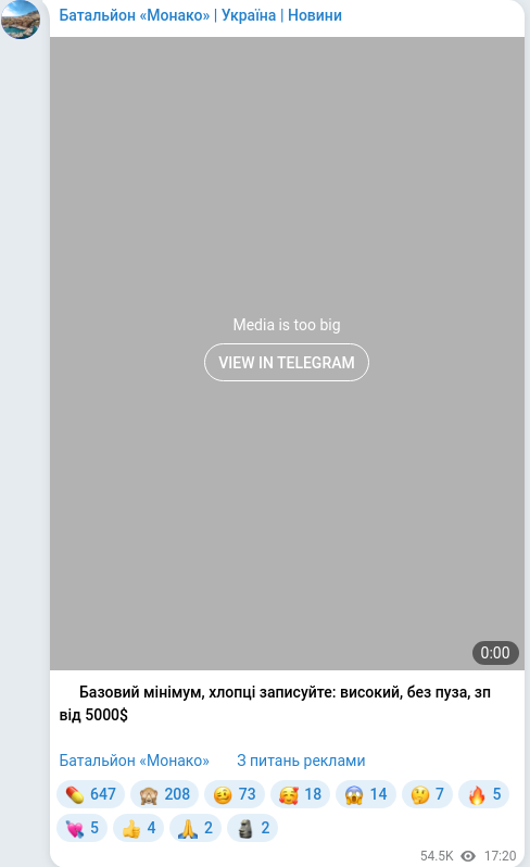Скріншот Telegram-публікації