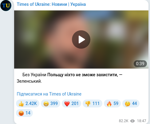 Скріншот Telegram-публікації