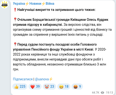 Telegram publication screenshot