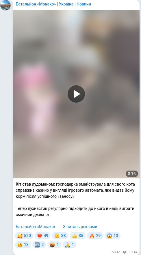Скріншот Telegram-публікації