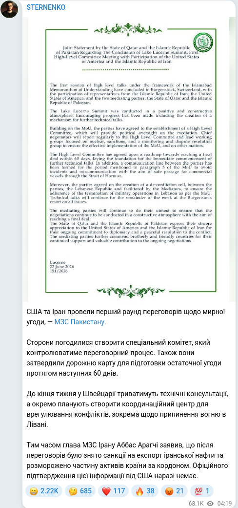 Telegram publication screenshot