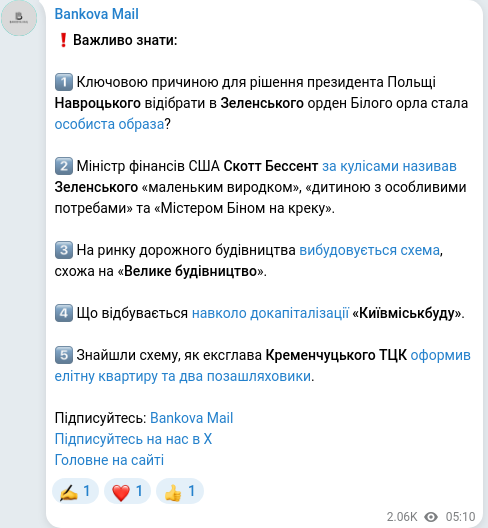 Telegram publication screenshot
