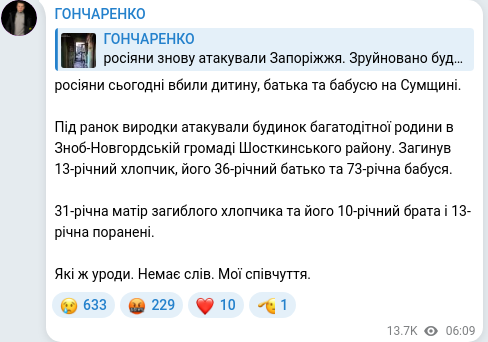 Скріншот Telegram-публікації