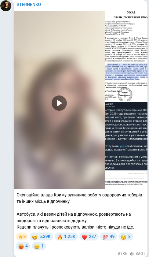 Скріншот Telegram-публікації