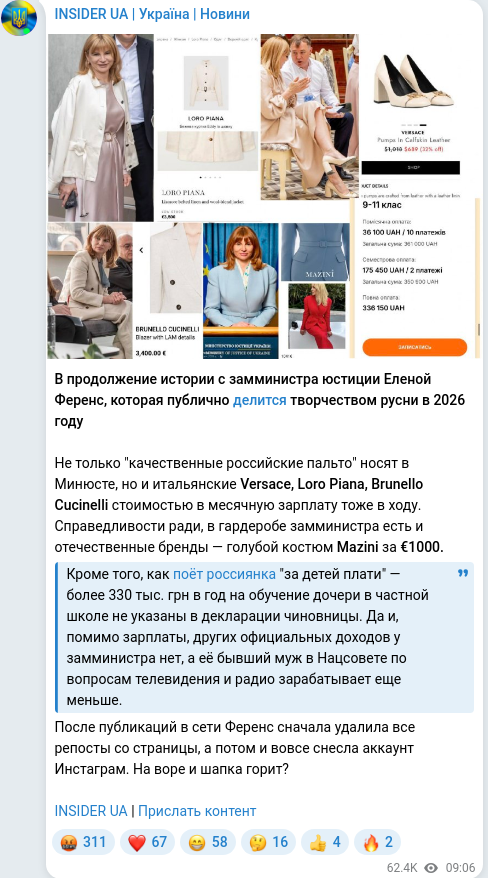 Скріншот Telegram-публікації