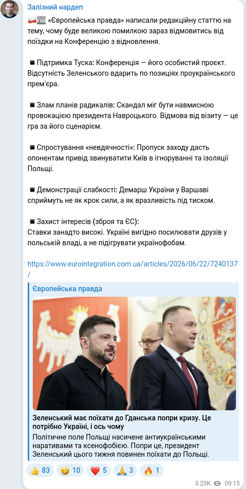 Telegram publication screenshot