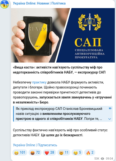 Скріншот Telegram-публікації