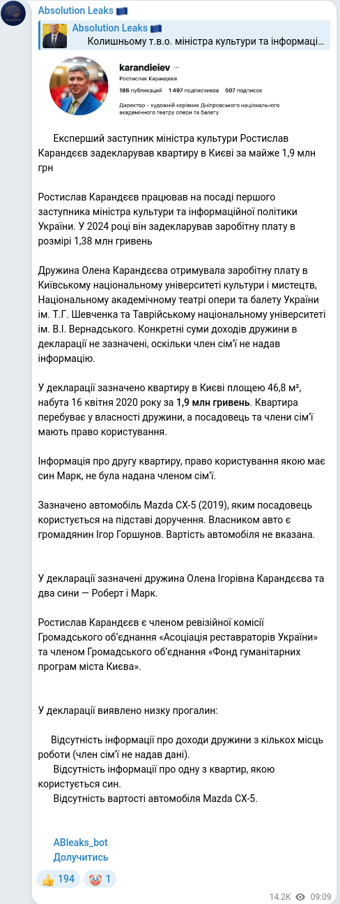Скріншот Telegram-публікації