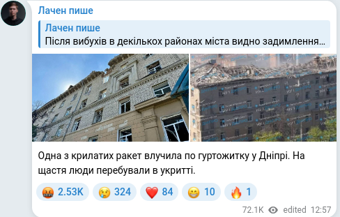 Скріншот Telegram-публікації