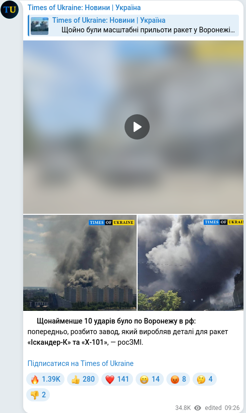 Telegram publication screenshot