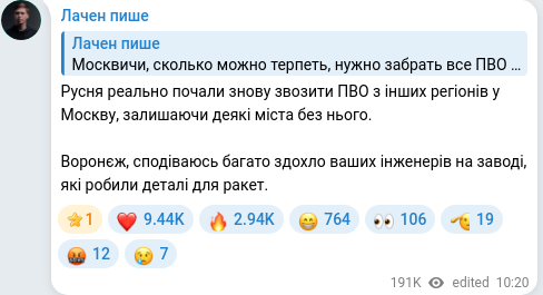 Скріншот Telegram-публікації