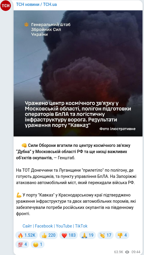 Telegram publication screenshot