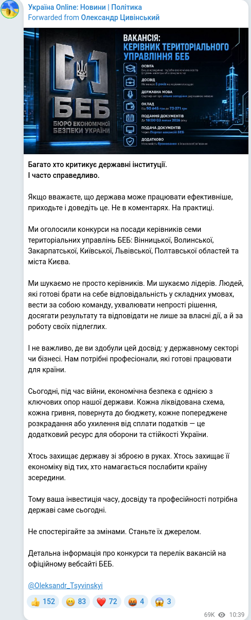 Скріншот Telegram-публікації