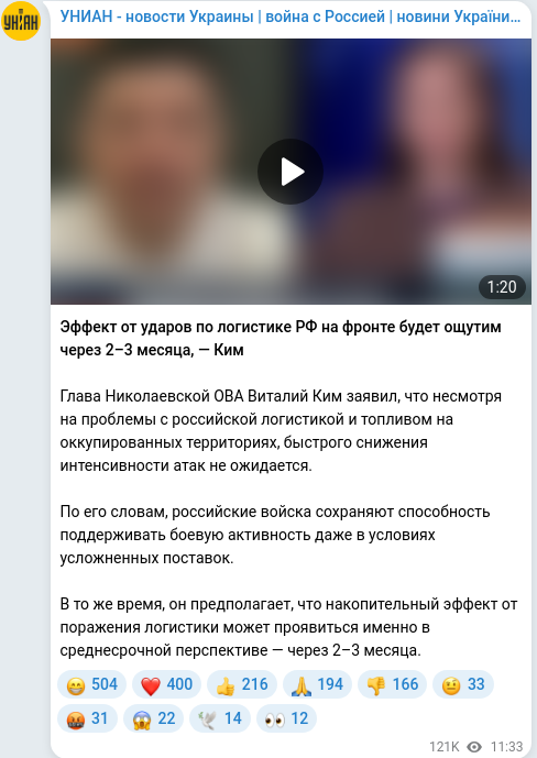 Скріншот Telegram-публікації