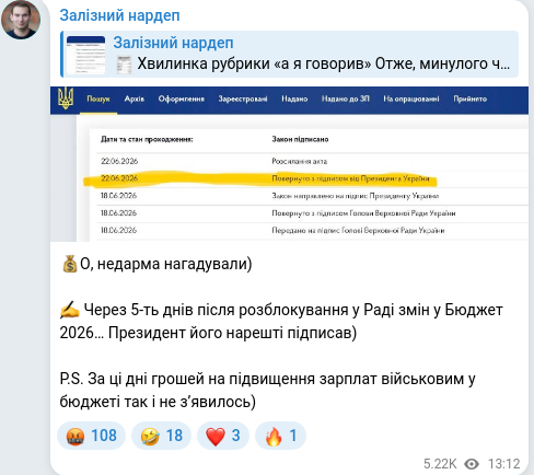 Скріншот Telegram-публікації
