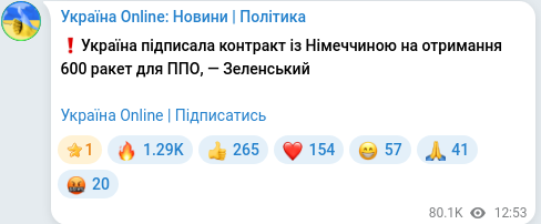 Скріншот Telegram-публікації