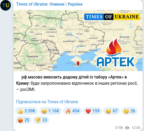 Скріншот Telegram-публікації