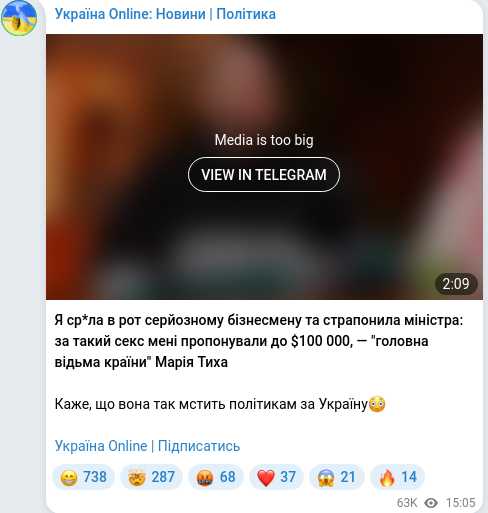 Скріншот Telegram-публікації