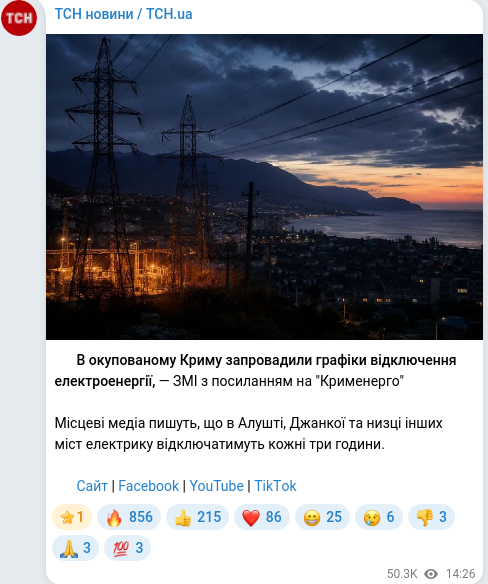 Скріншот Telegram-публікації