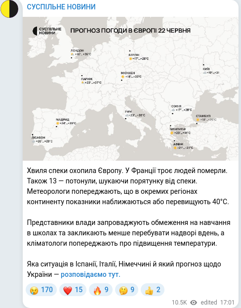 Скріншот Telegram-публікації