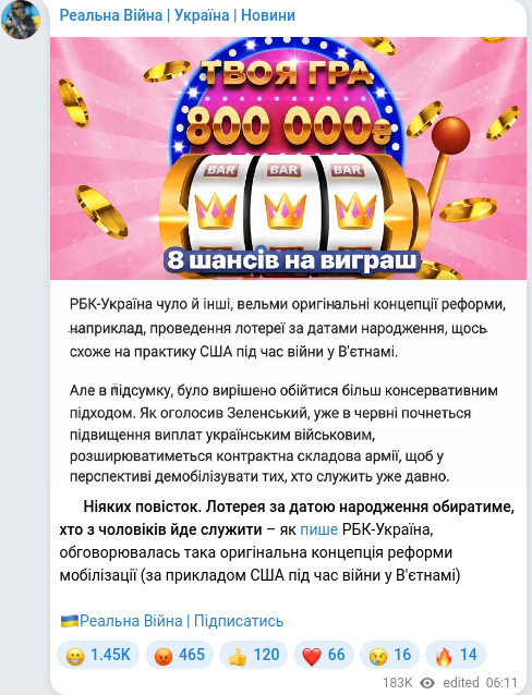 Telegram publication screenshot
