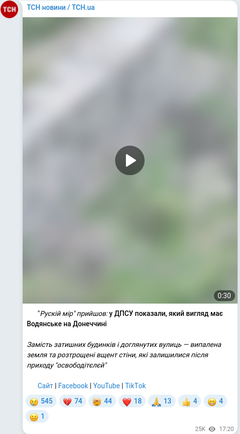 Скріншот Telegram-публікації