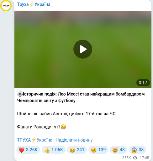 Скріншот Telegram-публікації