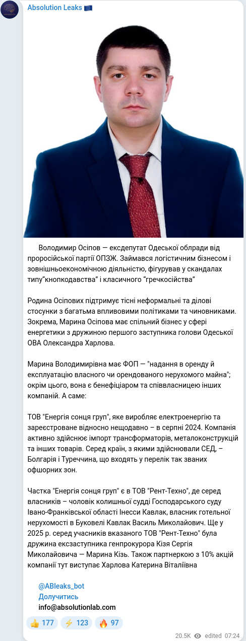 Telegram publication screenshot