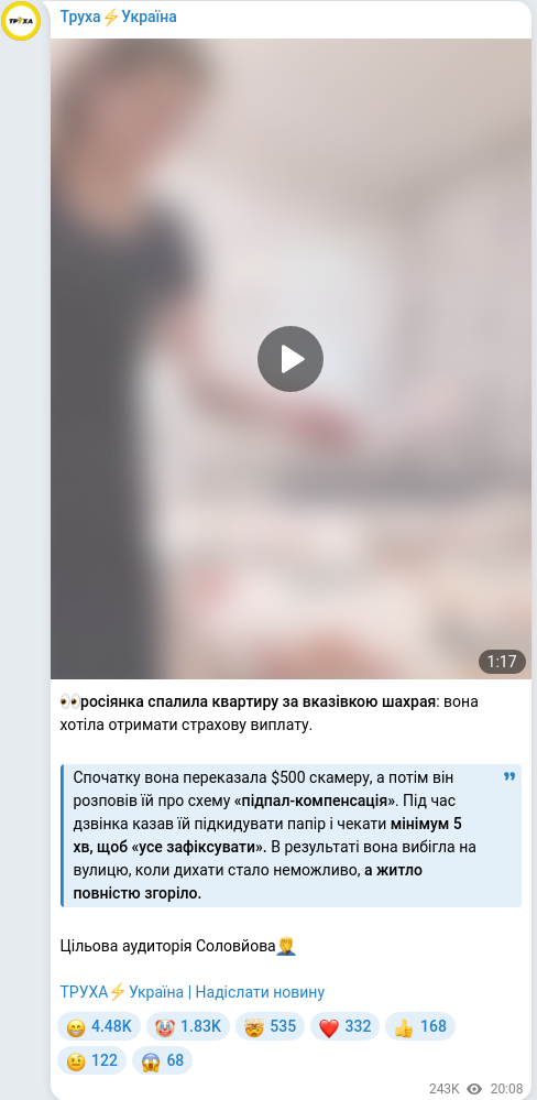 Скріншот Telegram-публікації