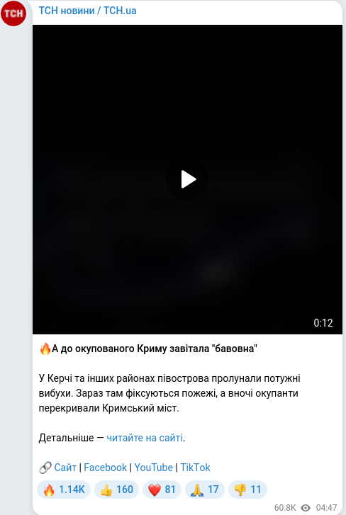 Скріншот Telegram-публікації