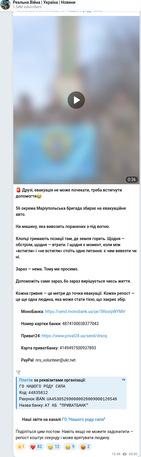Telegram publication screenshot