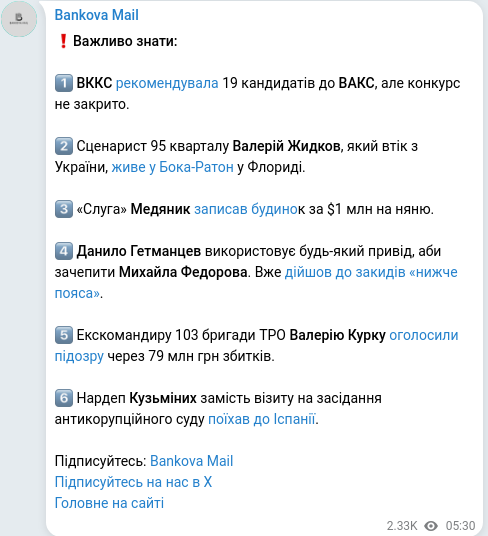 Скріншот Telegram-публікації