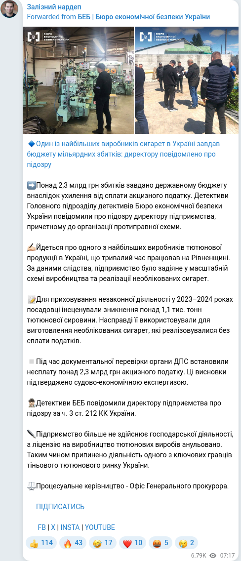Telegram publication screenshot