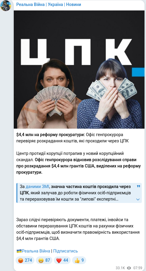 Telegram publication screenshot