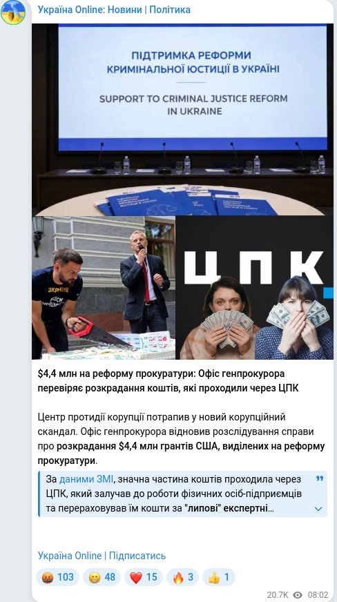 Telegram publication screenshot