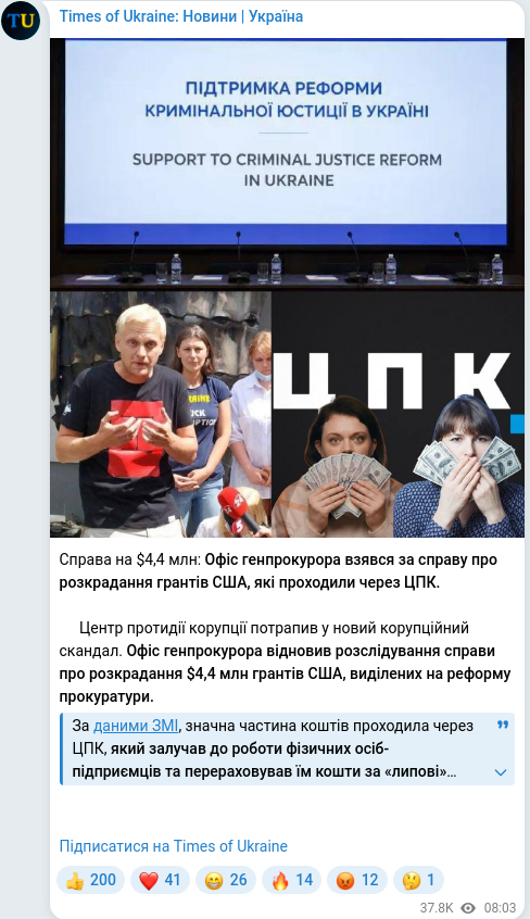 Скріншот Telegram-публікації