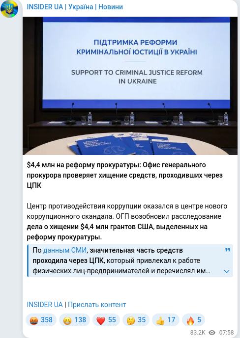 Скріншот Telegram-публікації