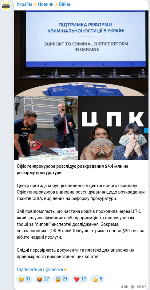Telegram publication screenshot