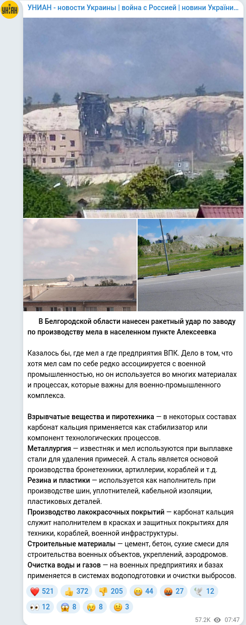 Telegram publication screenshot