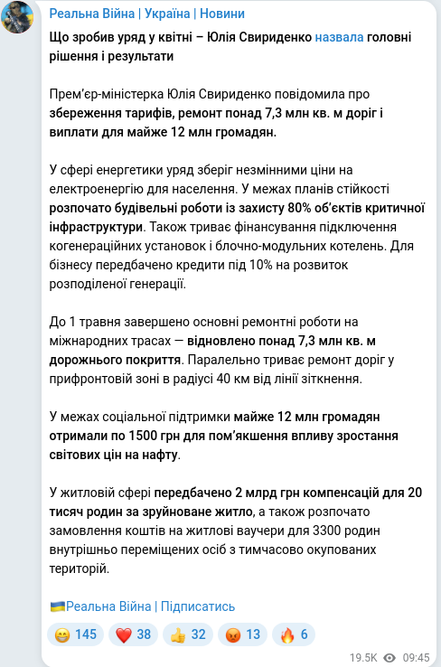 Скріншот Telegram-публікації