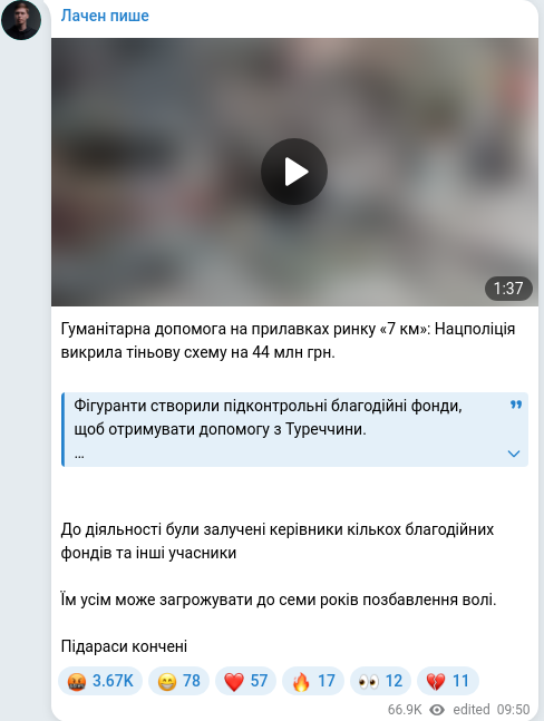 Скріншот Telegram-публікації